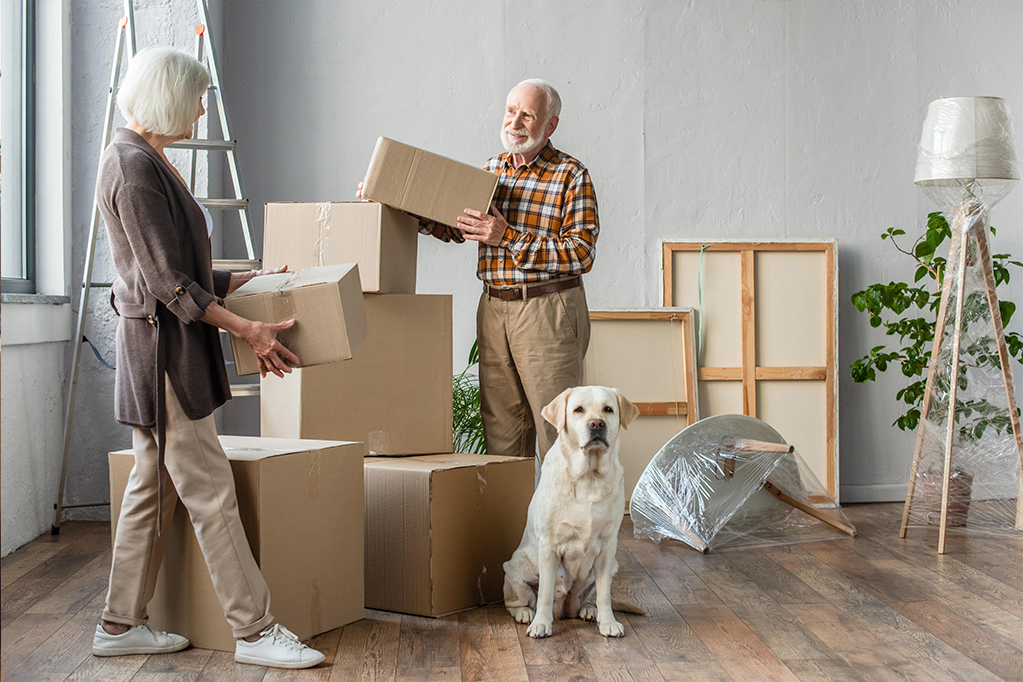 Old Couple and their pet dog